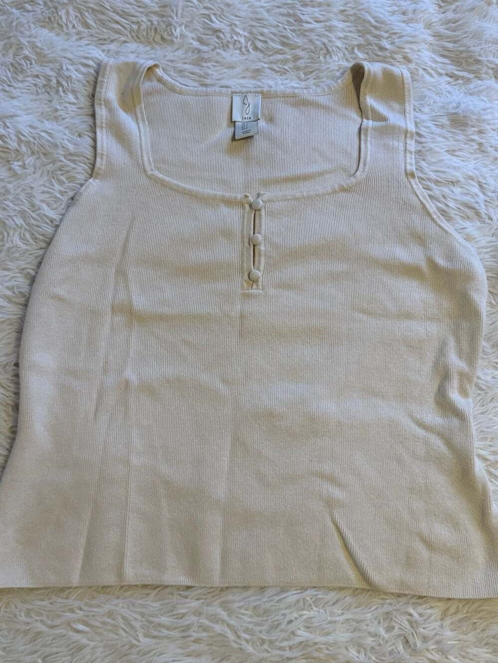 Joie Ribbed Tank Top Size L Cream Button Front Scoop Neck